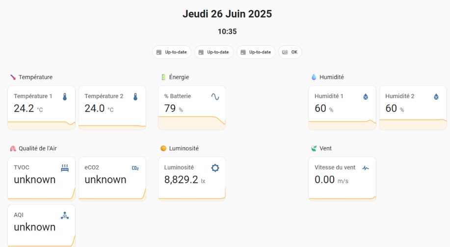 Home Assistant dashboard, 26 June 2025